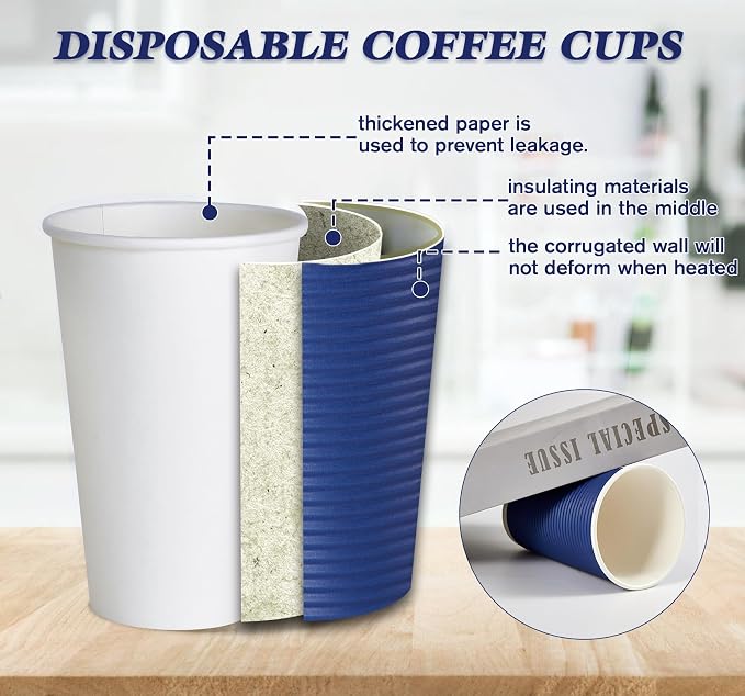 LITOPAK 80 Pack Insulated Ripple Wall 16 oz Disposable Paper Cups, Three Layer - Image 3