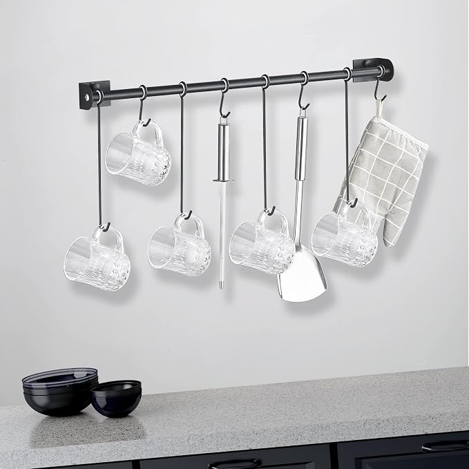 Coffee Mug Rack Wall Mounted Modern Hanging Tea Cup Holder Metal 15.7 Inch Rail - Image 8