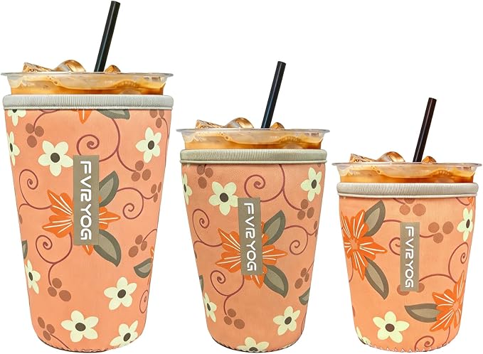 3 Pack Reusable Insulated Neoprene Iced Coffee Sleeves & Coffee Cup Holder by Fvryog
