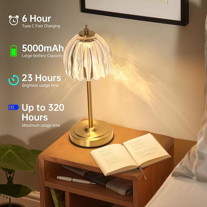 Shenmoyl Tulip Table Lamp with 5000mAh Battery & Touch Control, Cordless Table - Image 6