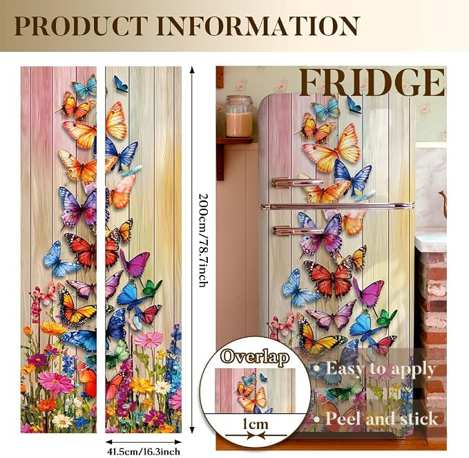 2 Pcs Butterfly Flowers Fridge Decor Stickers, Self-Adhesive Fridge Stickers - Image 2