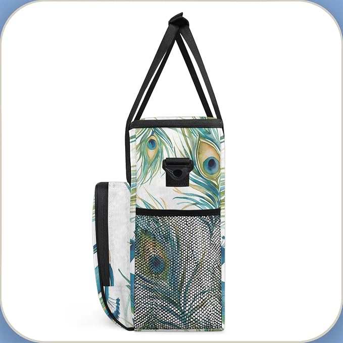 Peacock Watercolor Bird Feather Coffee Maker Carring Bag, Large Insulated - Image 4