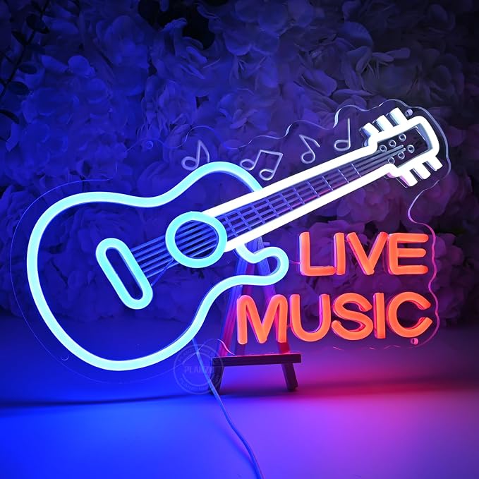Planzo Guitar Neon Sign Live Music LED Neon Light Wall Decor - Image 2