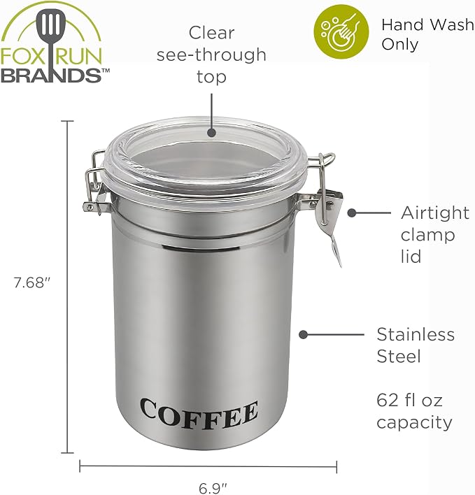Fox Run Stainless Steel Coffee Container, 62 oz Coffee Canister - Image 6