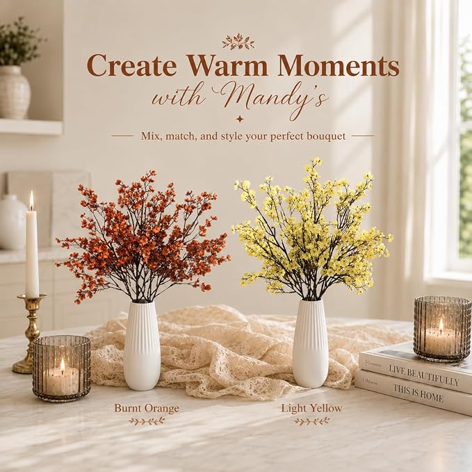 Mandy's 6 Bundles Artificial Light Yellow Baby’s Breath Flowers | 18.5 Inch - Image 9