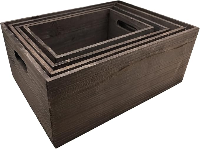 Oojami 4 Pack Rustic Wood Storage Crates, Nesting Decorative Boxes - Image 4