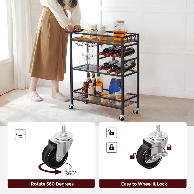 MAHANCRIS Bar Cart for Home, 3-Tier Serving Cart - Image 4