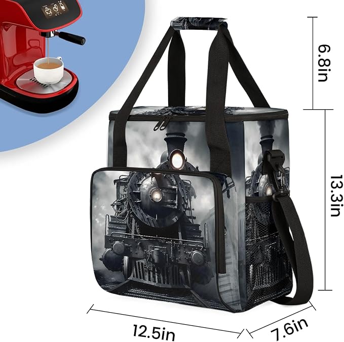 Black Steam Train Coffee Maker Carring Bag, Large Insulated Storage Organizer - Image 2