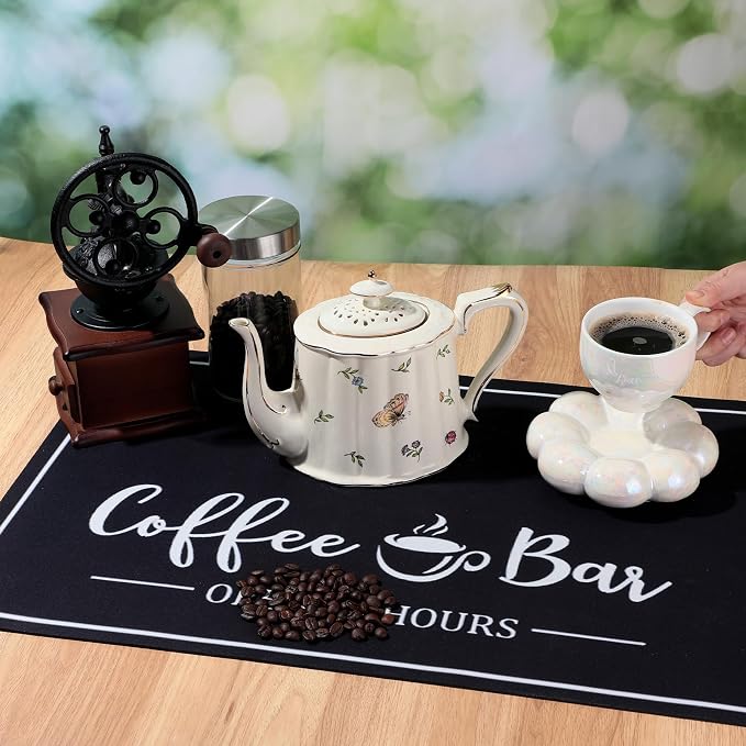 Queekay Coffee Bar Mat for Counter 24" x 16" Absorbent Dish Drying Mat for - Image 2