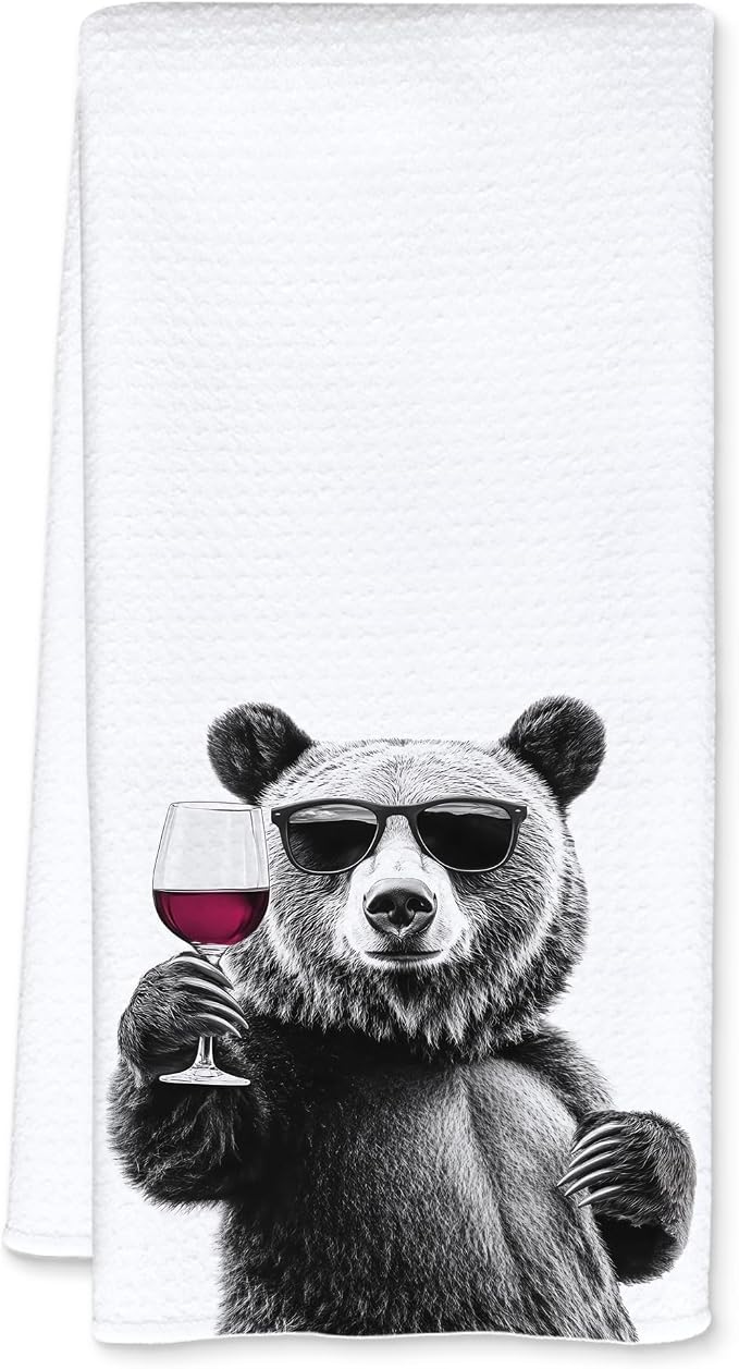 Funny Bear Wine Kitchen Towels, Bar Towel by Unknown