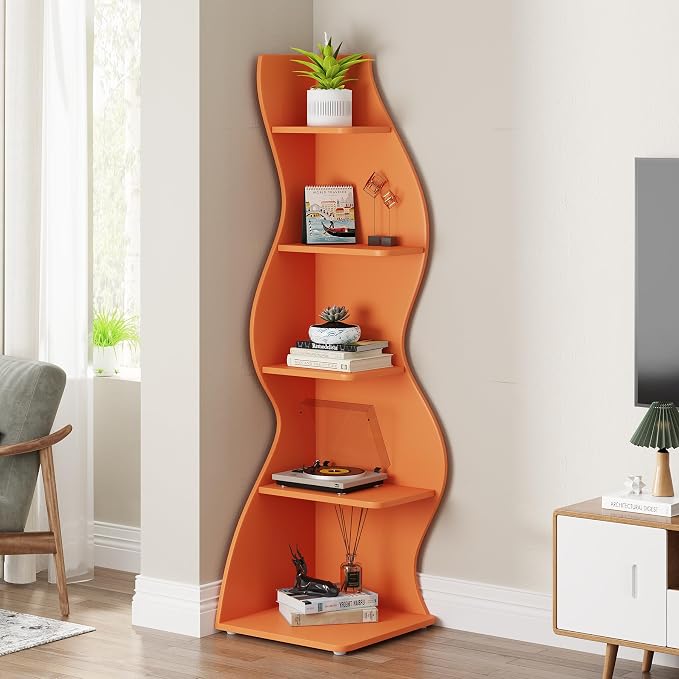 Tribesigns Corner Shelf, Modern 5-Tier Wall Corner Bookshelf, Stylish Corner - Image 4