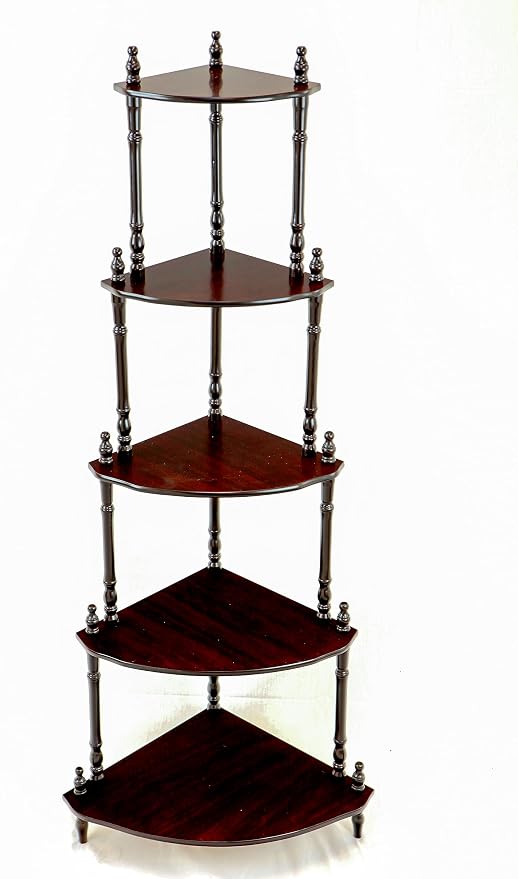 Frenchi Home Furnishing 5-Tier Corner Stand, Dark Cherry - Image 3