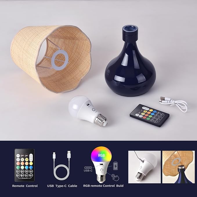 Cordless Table Lamp Rechargeable, Rattan Shade Small Table Lamps - Image 3