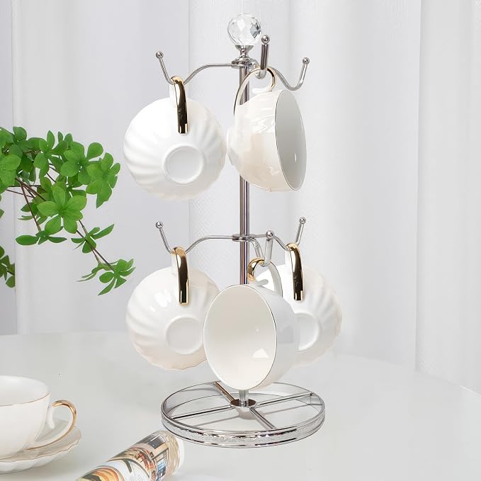 Mug Tree Coffee Cup Holder for Counter Top 6 Hooks | Double Tier Metal Mug Tree - Image 7