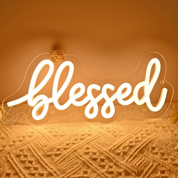 SYLHOME Blessed Led Neon Light Sign Home Bedroom Kids Room Office Wall Sign - Image 4