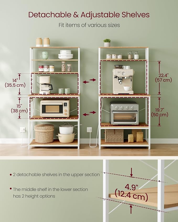 VASAGLE Bakers Rack with Power Outlet, 31.5 Inches Coffee Bar - Image 3