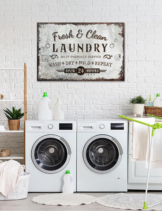 IPIC - Rustic Laundry Sign Wash Dry Fold Repeat, Large Canvas Wall Art - Image 3