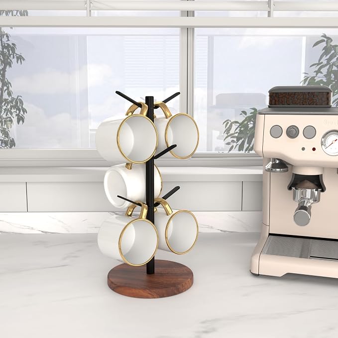 Coffee Mug Tree Holder Countertop, Non-Slip Walnut Wood Mug Rack - Image 5