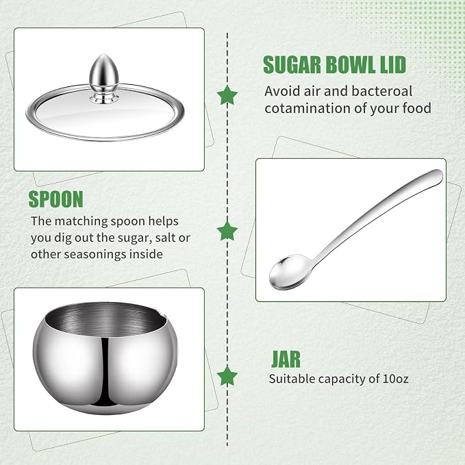 Baderke 2 Pcs 16 oz Stainless Steel Sugar Container - Image 4