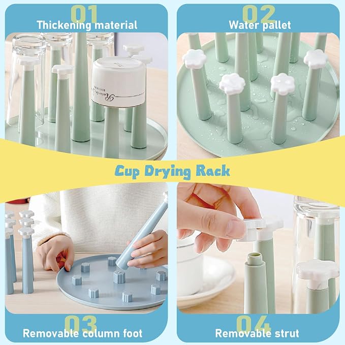 Cup Drying Rack, 9 Cups Safe Plastic Dustproof Creative Coffee Mug Tea Cup - Image 4