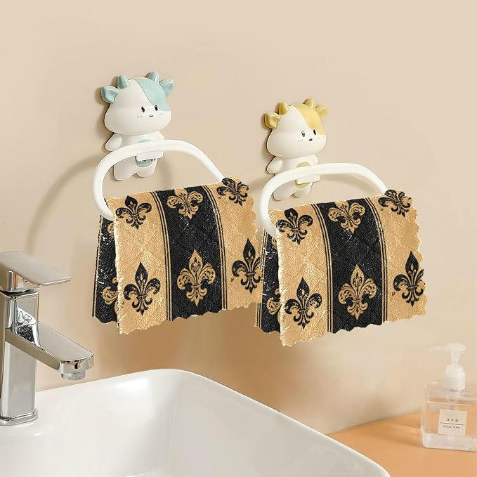 ALAZA Dish Towels Kitchen Cleaning Cloths Black and Beige Fleur De Lis Dish - Image 5