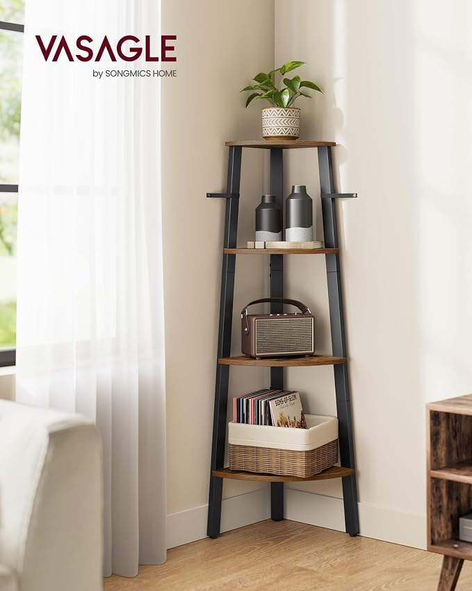 VASAGLE Corner Shelf Stand, 4-Tier Corner Bookshelf, Industrial Ladder Shelf - Image 2