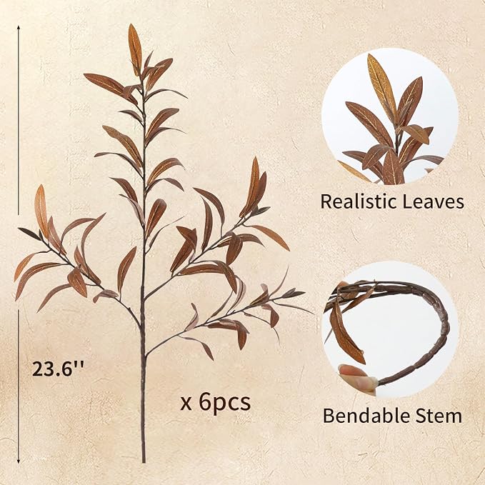 6Pcs Faux Olive Branches for Vases, 23.6'' Tall Faux Fall Stems for Vases - Image 2