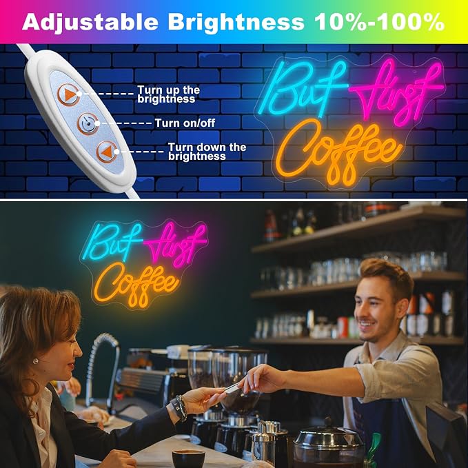 But First CoffeeNeon Sign, CoffeeLight Up Sign USB Powered Dimmable Signs - Image 2