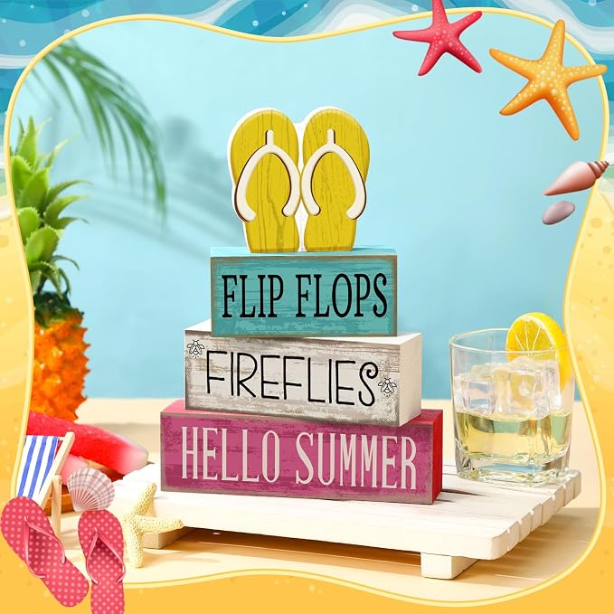 Yuntau 4 Pcs Summer Table Decorations Wooden Sign Flip Flops Table Centerpiece - Image 2