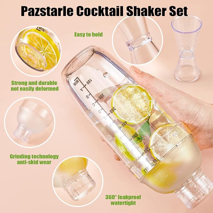 10 Pcs Plastic Cocktail Shaker Set, Including 8 Pcs 24 oz Clear Coffee Shaker - Image 5