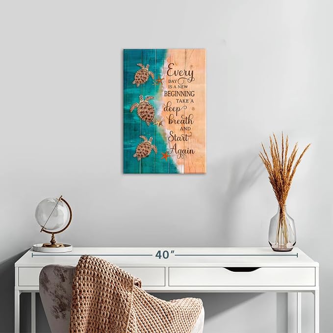 Turtle Wall Art Teal Picture Wall Decor Farmhouse Bathroom Wall Art Everyday is - Image 4
