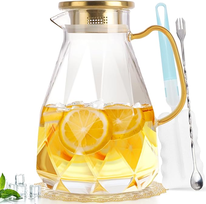 2.8 Liter Glass Pitcher with Lid, Transparent, Thermal Shock Resistant by Yirilan