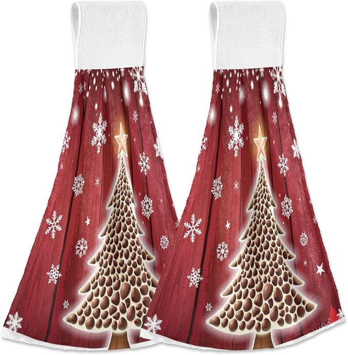 Christmas Snowflakes Tree Kitchen Hanging Towel Snow Coffe Tree Hand Fingertip by Dussdil