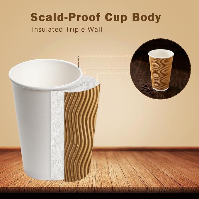 Clawsoff 90 Pack 16 oz Disposable Coffee Cups No Lids, Champagne Insulated - Image 3