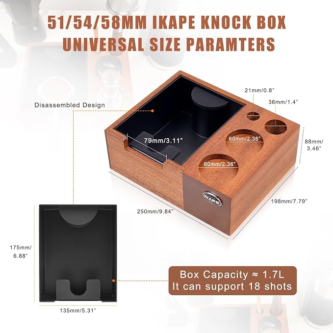 IKAPE 51/53/54/58mm Espresso Knock Box, Sandywood Coffee Station, Tamper Tools - Image 2