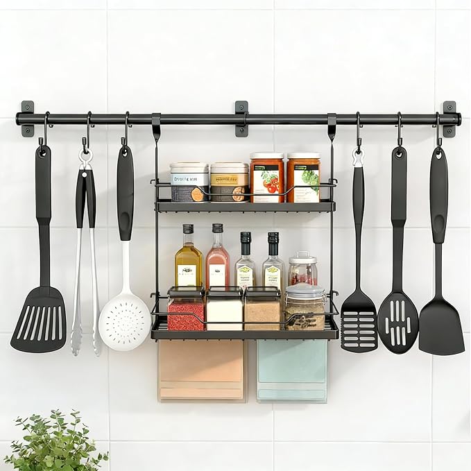 NADAMOO Spice Rack Wall Mount, 2-Tier Storage Shelf by NADAMOO