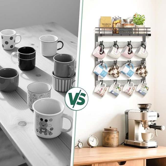 EsLuker.ly Coffee Mug Holder Wall Mounted Display Rack, Metal Cup Hanger - Image 6