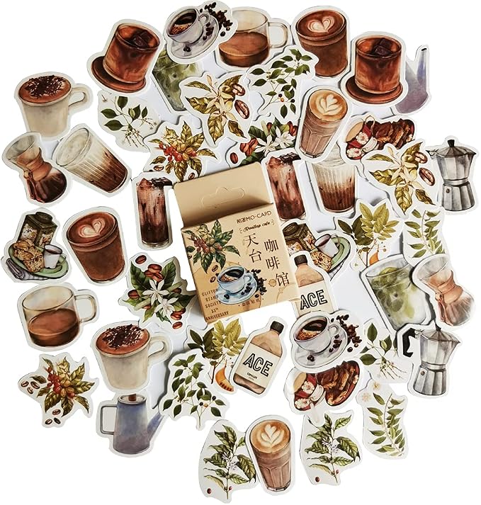 Scrapbooking DIY Sticker Set Coffee Drink Coffee Beans Branch Cup Pot by ZDOLAKIDS