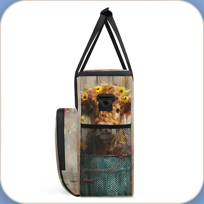 Highland Cow Wood Print Coffee Maker Carring Bag, Large Insulated Storage - Image 4