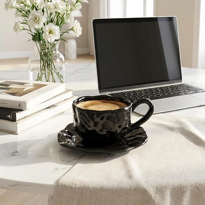 Ceramic Espresso Cups with Saucers 6 oz, Coffe Cups - Image 2