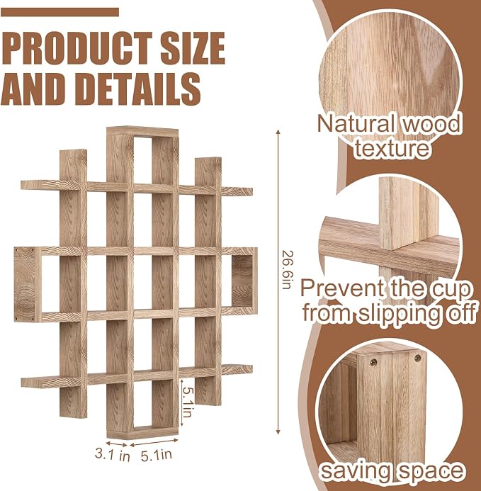 Suzile Oversize Coffee Mug Display Rack Wooden Display Shelves Rustic Wooden - Image 2