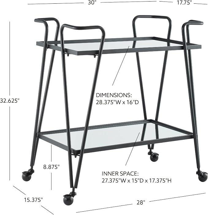 Linon Gina Black Mid Century Bar Cart - Image 2