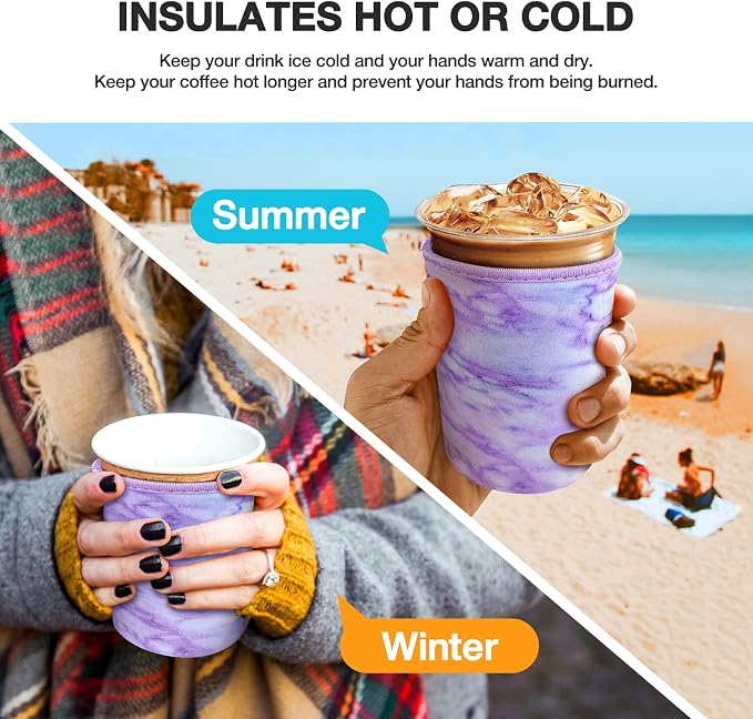 3 Pack Iced Coffee Cup Sleeve for Large Sized Cups, Reusable Neoprene Iced - Image 4
