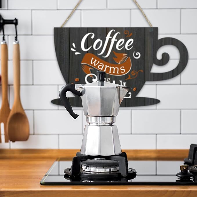 Jetec Wooden Coffee Bar Signs for Wall 11.8 x 6.8 Inches Hanging Sign Rustic - Image 5
