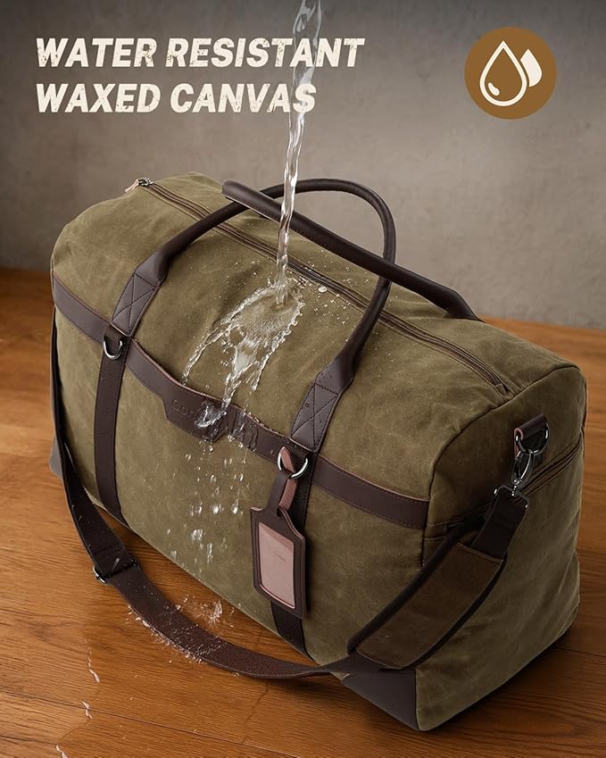 Gonex Waxed Canvas Duffle Bag for Travel, Water-resistant Vintage 55L Duffel - Image 2