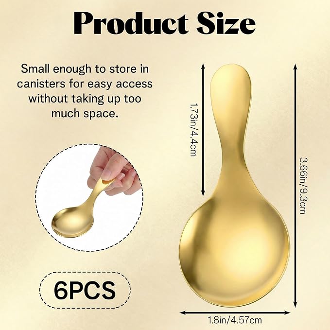 6 Pcs Gold Mini Scoops, Stainless Steel Gold Scoop Spoons | Curved Bowl Design - Image 2