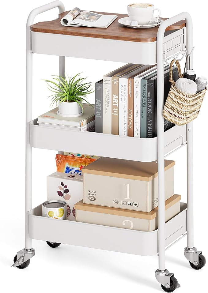 TOOLF 3-Tier Rolling Cart with Table Top, Metal Storage Cart on Wheels by TOOLF
