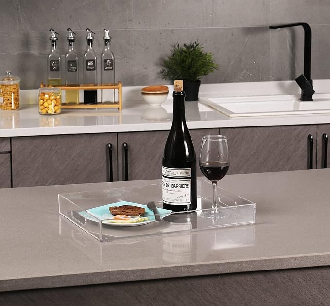 Sooyee Clear Acrylic Tray Decorative, Vanity Countertop, Large Ottoman Tray - Image 2