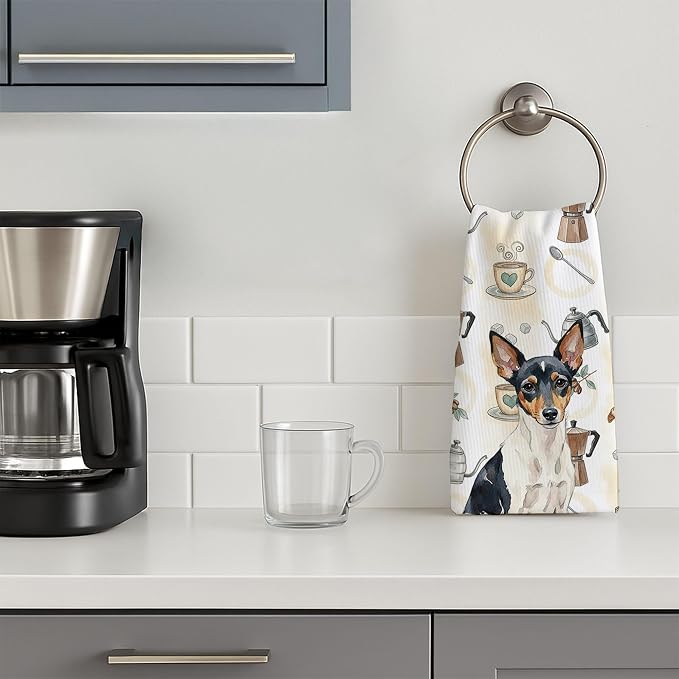 Caroline's Treasures Toy Fox Terrier Coffee Bar Kitchen Towel Velour Plush - Image 3
