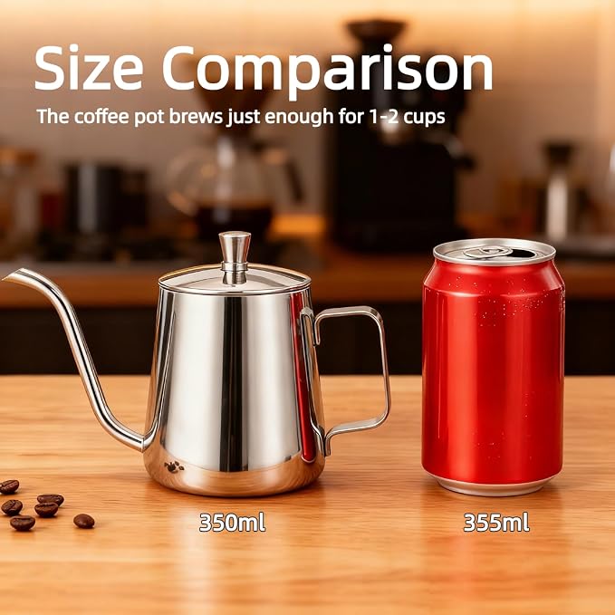 GWHOLE Small Pour Over Gooseneck Coffee Kettle 12oz/350ml Long Narrow Drip - Image 3